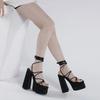 Fashion 2024 spring summer high-heeled water platform Roman sandals Hentian high fashion show sandals square head rhinestone slippers