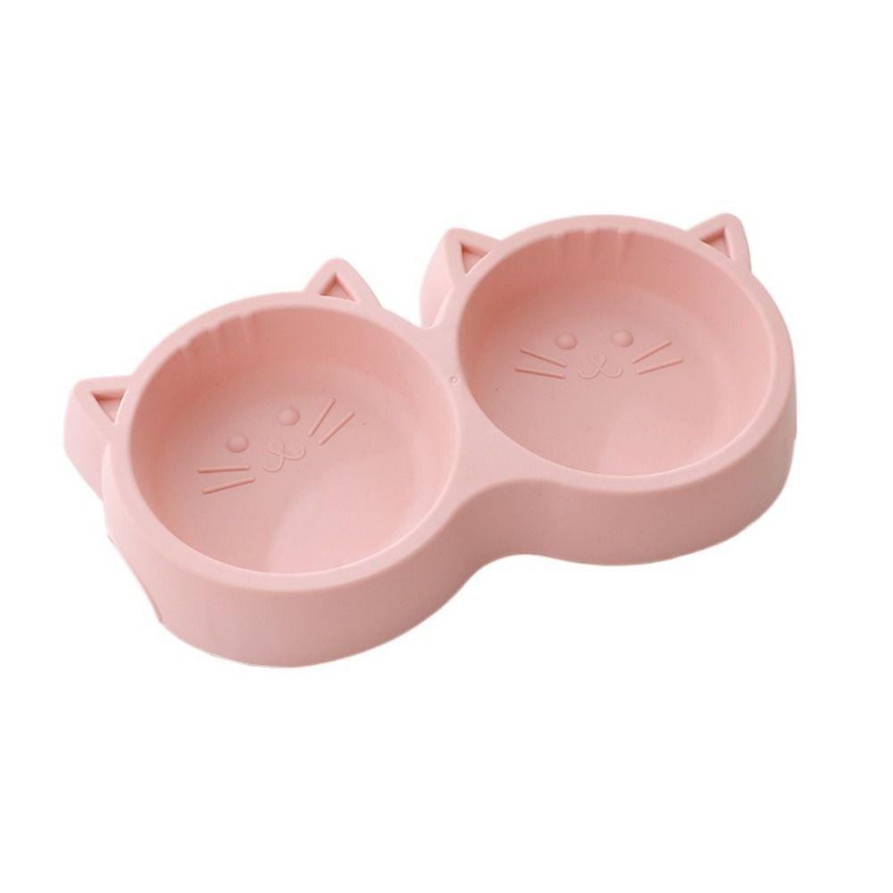 Pet Cat Double Bowl Eco-friendly PP Material Cartoon Cat Face Shape Food Water Feeding Bowl Non-slip Puppy Cat Feeder Supplies