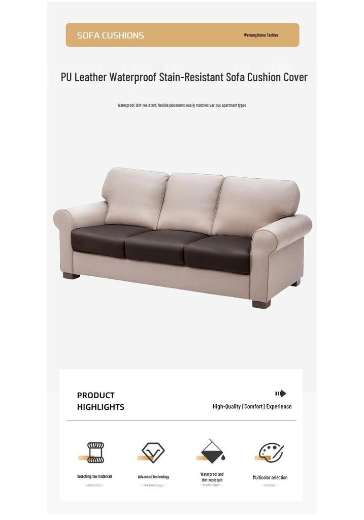 Waterproof Leather Chaise Lounge Sofa Cushion Cover for All Seasons