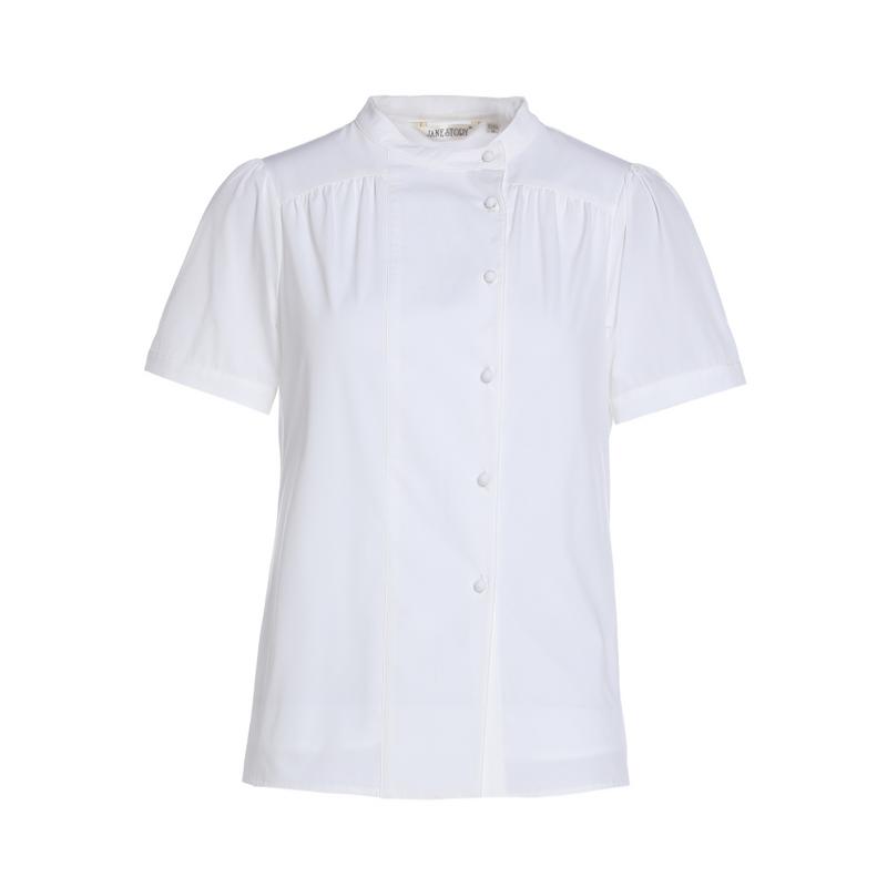 Simple and Versatile Design, Pleated Stand Up Collar Shirt for Women's Summer Style, Intellectual and Slimming Top