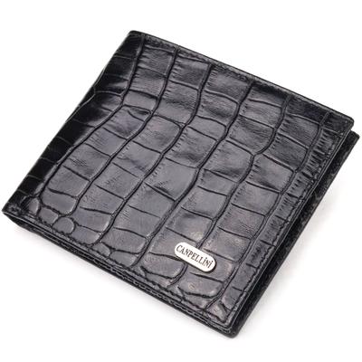 Original Men's Bifold Wallet Made of Genuine Textured Leather with Crocodile Embossing CANPELLINI Purse 21582 Black
