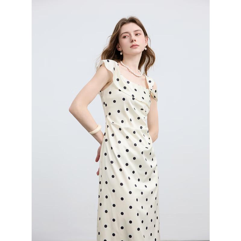 

SanCai 2025 Summer French Retro Polka Dot Square Neck A-Line Long Dress L
