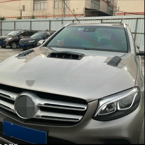 3Pcs Glossy Carbon Finer Look Car Air Flow Intake Hood Scoop Vent Shark Fins Bonnet Decorative Cover Universal Car Styling Middle + Both Sides