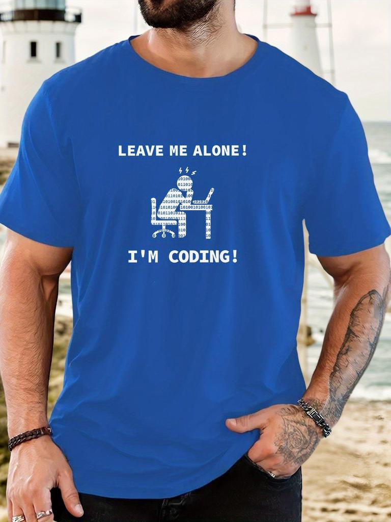 Unisexs Tee Coding Programmer Leave Me Alone Funny Text Print Cotton Short Sleeve Male Casual Streetwear Outdoor Daily Basic Top