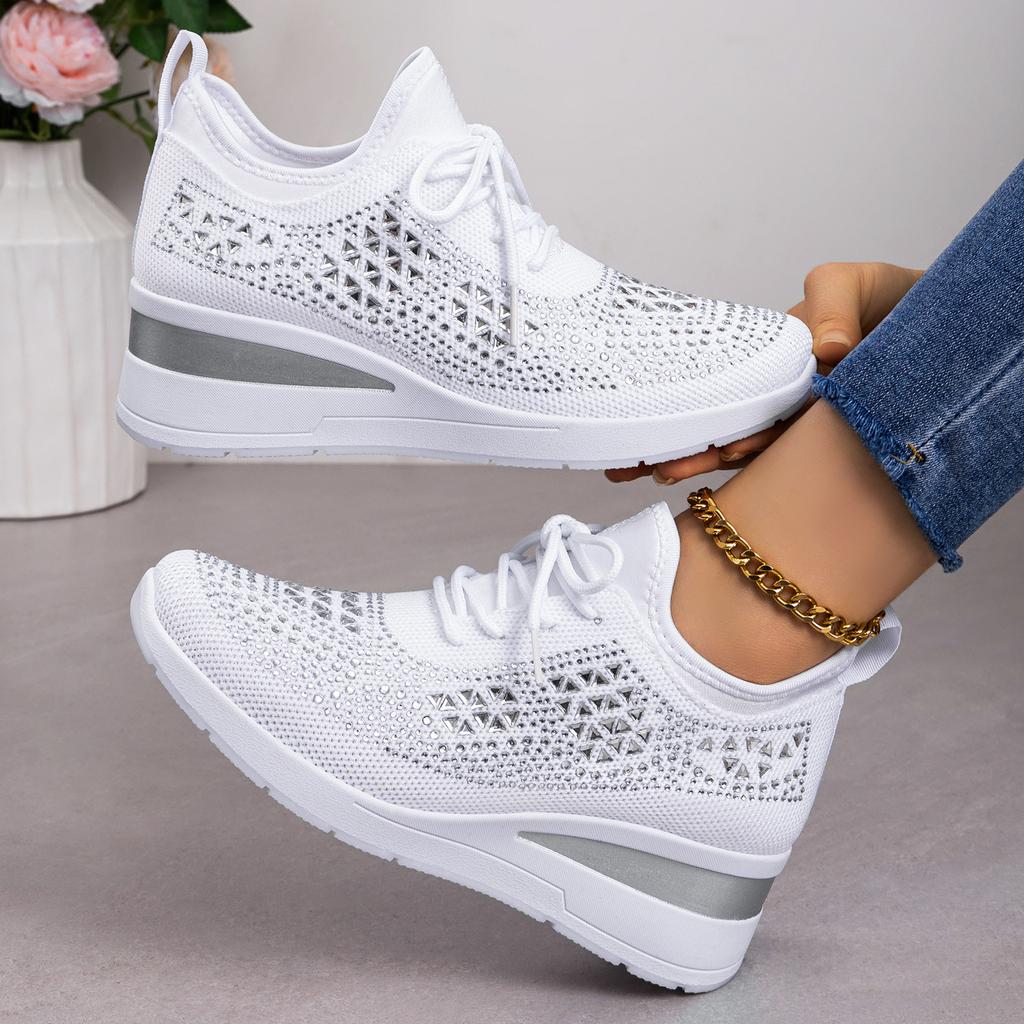 Rhinestone Lace-up Women's Casual Shoes Large Size Sports Shoes Fashion Style Women's Shoes Daily Commuting Height-increasing Shoes Women