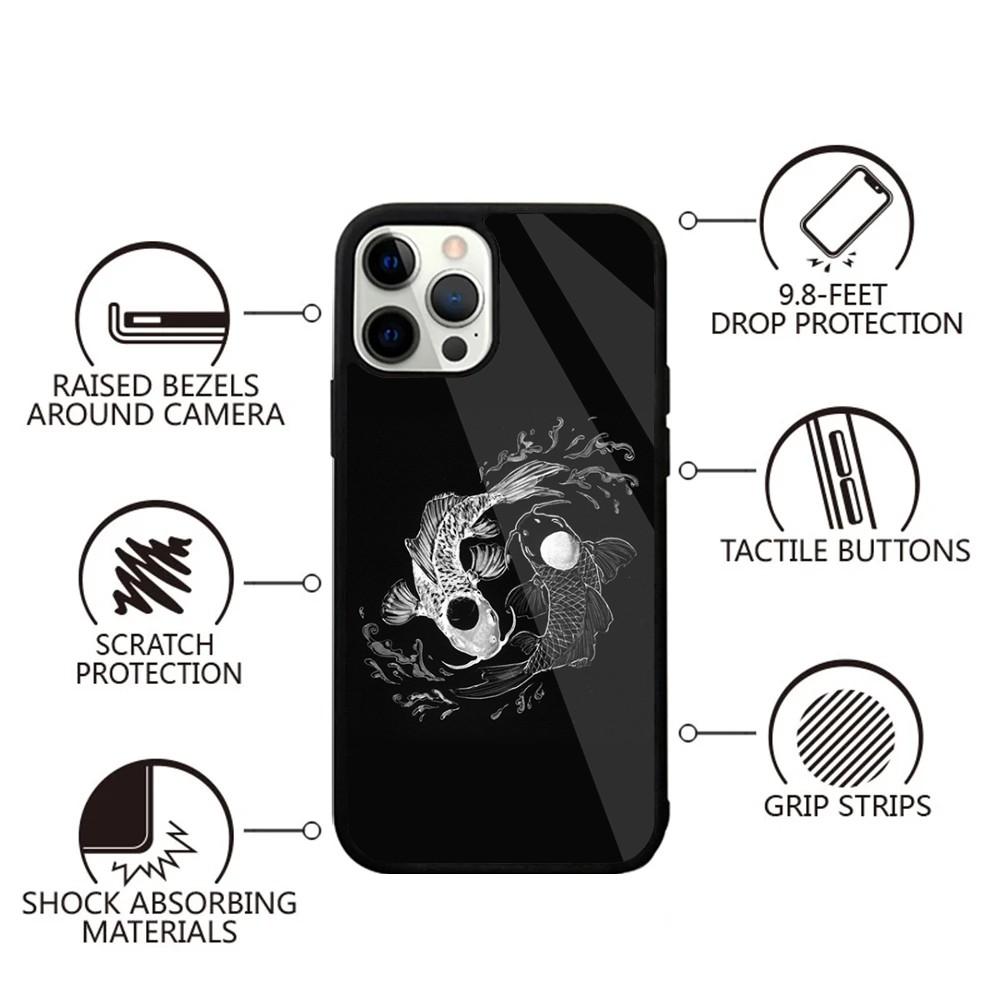 Koi Carp Fish Yin Yang Art Phone Case For iPhone 16,15,14,13,12,11,Plus,Pro,Max,Mini Magsafe Magnetic Wireless Charging