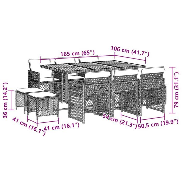 VidaXL Ensemble à manger de jardin 11 pcs coussins noir résine tressée, ensemble à manger d'extérieur, meuble à manger de 3210795