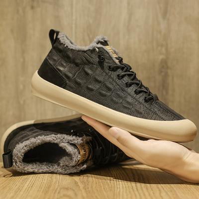 Fashion Classic Walk Man Casual Shoes New Low Top Mens Ankle Boots Versatile Soft Sole Canvas Shoes Anti Slip Warm Plush Fur Basic Flats
