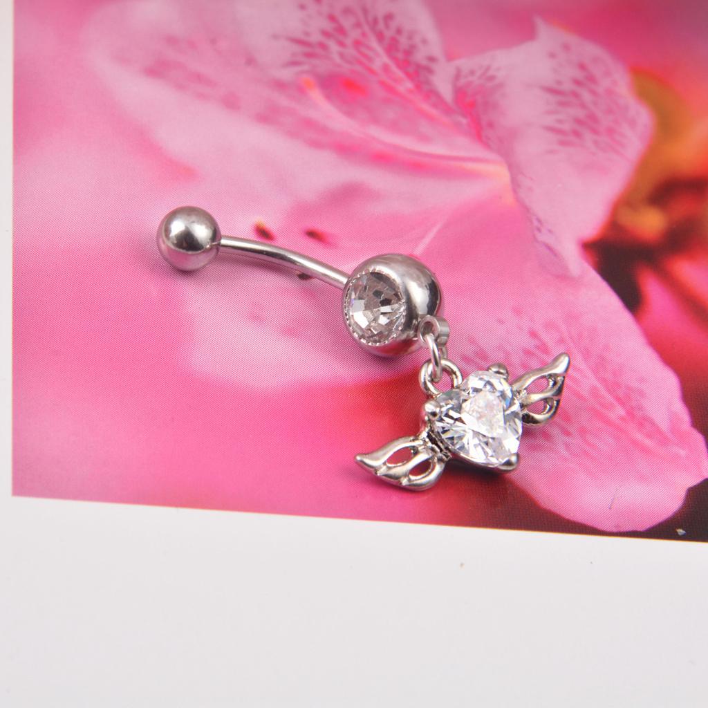 Korean Popular Puncture Jewelry Wings ,Peach Heart Inlaid Diamond Navel Belt Belt Buckle