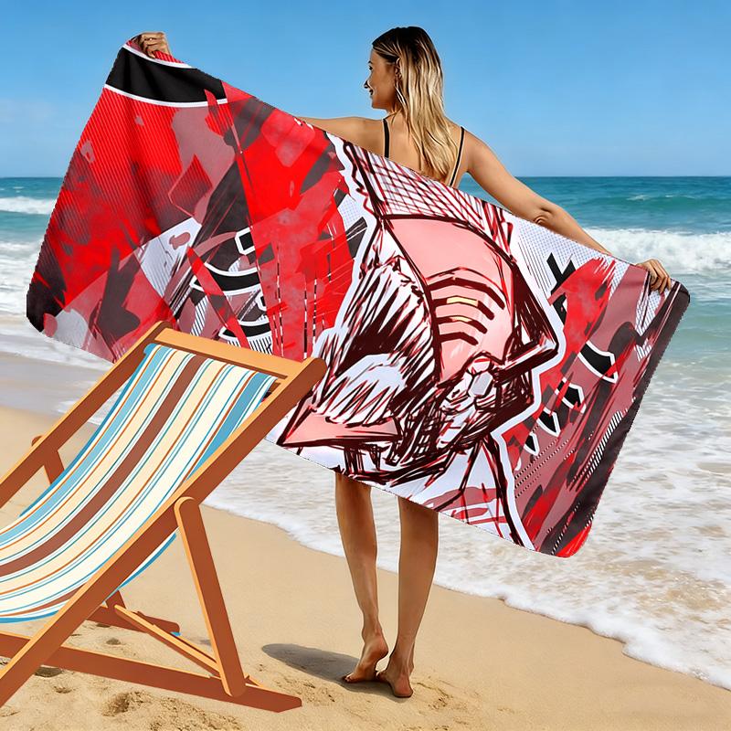 Chainsaw Man Print Beach Towel, Large Soft Quick Dry Towel for Beach Camping Swimming