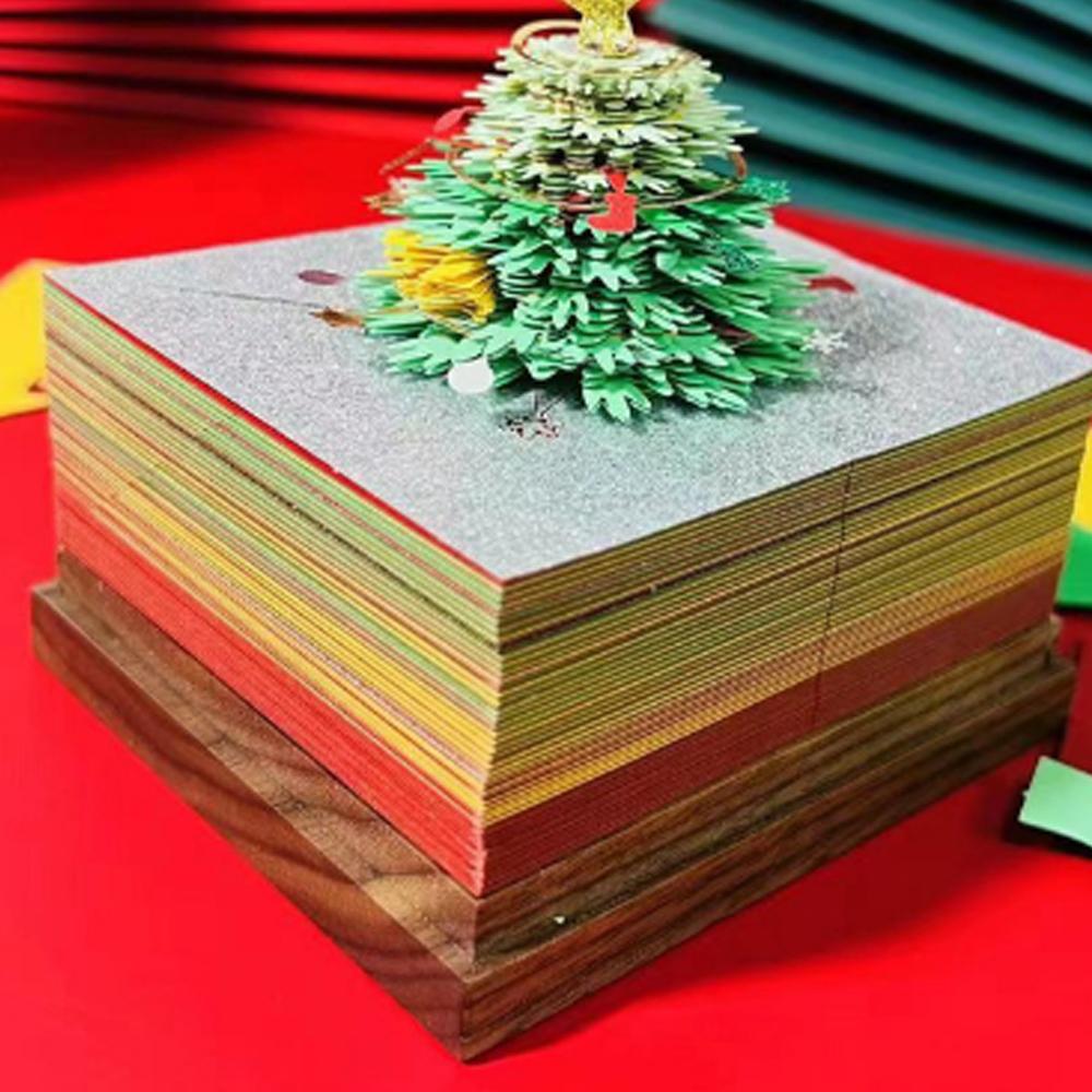 3D Time Piece Calendar, 3D Tear Away Christmas Tree Panoramic Paper Carving Calendar, Creative Desk Calendar LED Light Xmas Gift