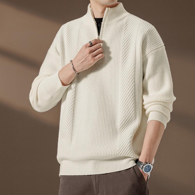 Autumn Half-Zip Collar Knit Sweater Pullover