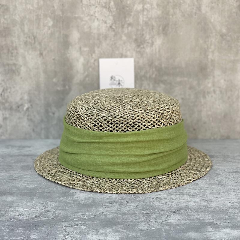 French Retro Salted Seaweed Hollow Woven Small Brim Flat Top Top Hat For Men And Women Summer Fashion Travel Short Brim Straw Hat