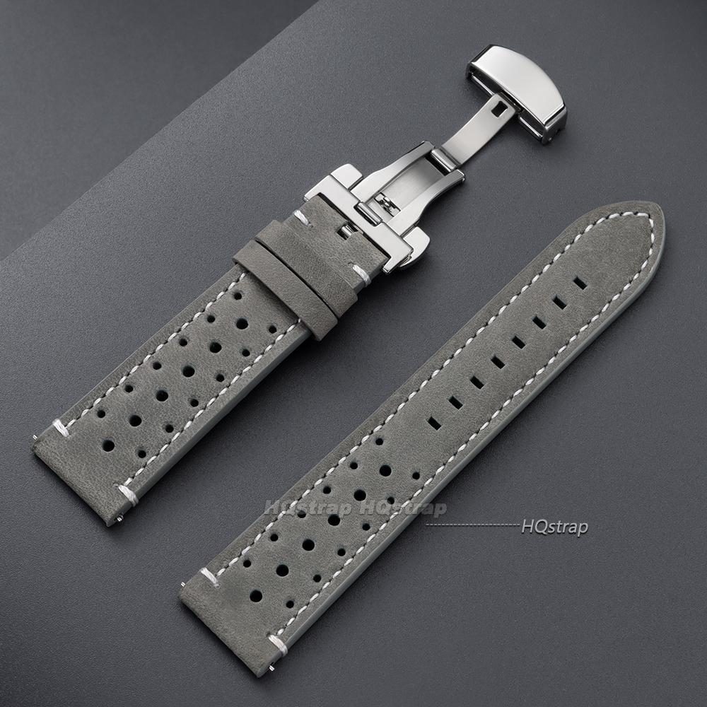 Vintage Cowhide Watch Strap Breathable Leather Watch Band 18mm 19mm 20mm 21mm 22mm 24mm Quick Relase Butterfly Buckle Bracelet