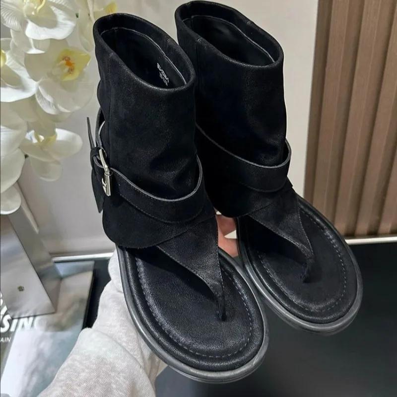 Fashion 2025 Summer Retro Women's Sandals New Pinch Toe Belt Buckle Casual Fashion Trendy Chic Ankle Strap Design Sandals Boots Zapatos