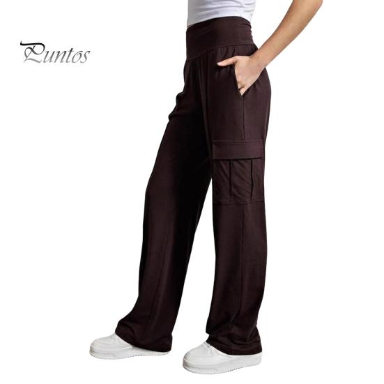 

Женские спортивные брюки с высокой талией, прямые, широкие, длинные брюки с карманами, однотонные, дышащие, удобные, повседневные брюки M красно-коричневый