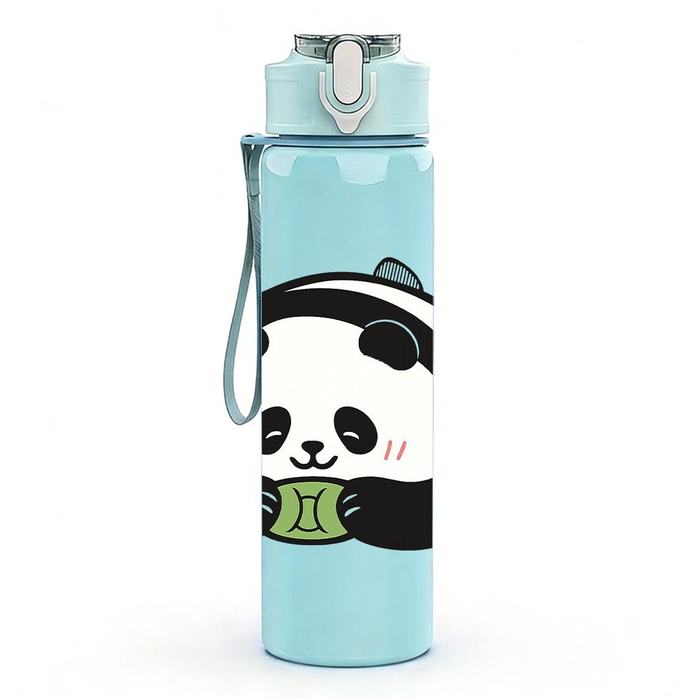 1PC Cute Panda Pattern 750ml Color Plastic Sports Water Bottle Leakproof Flip Straw Lid Suitable for Sports Office Home Use