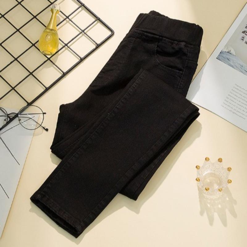 

Весенние и осенние женские джинсы-карандаш, эластичные, больших размеров, синие, с высокой талией, джинсовые брюки XL чёрный