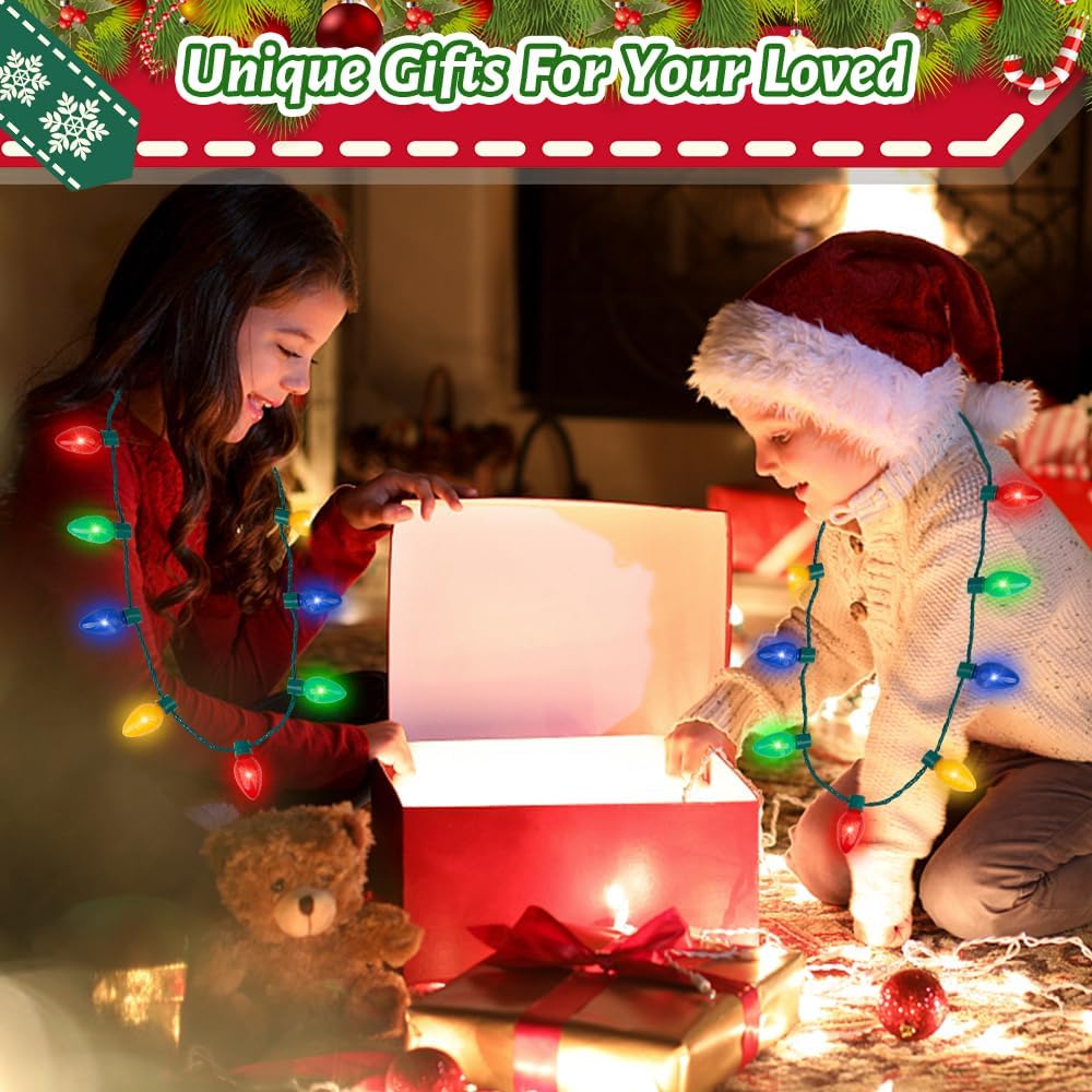 Christmas Necklace Toys for Kids, Light up Falshing LED Light Necklace with Bulbs for Adults, Ugly Xmas Birthday Wedding Rave Carnival New Year