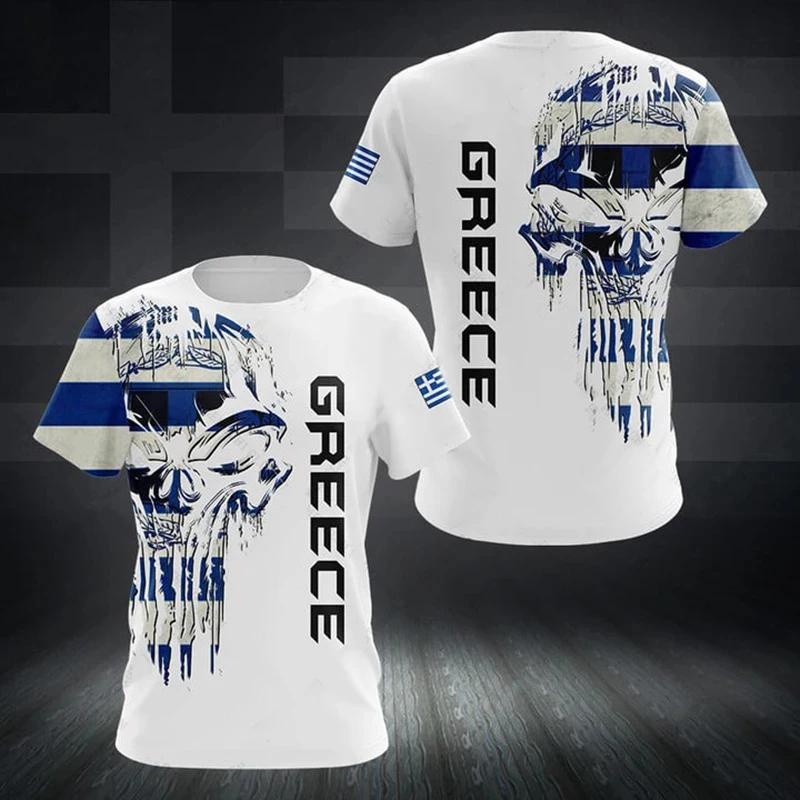 ETST25 Hellas T-shirt voor heren Geometrische lijn Griekenland Vlag Nationaal embleem Print Heren T-shirts Dagelijks Straat Casual Unisex Kleding Tops 2XL