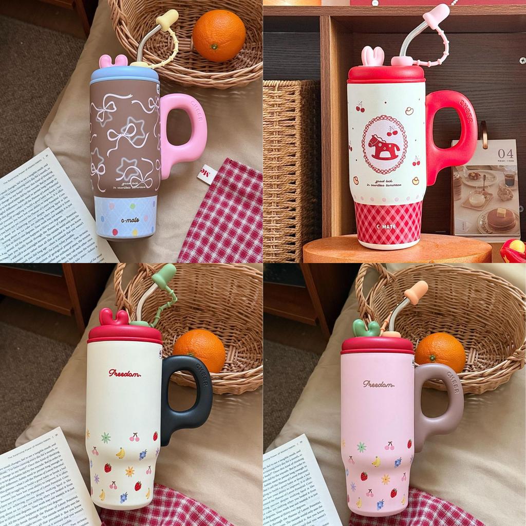 Large Capacity Ceramic Inner Insulated Mug With Straw For Office And Travel Use