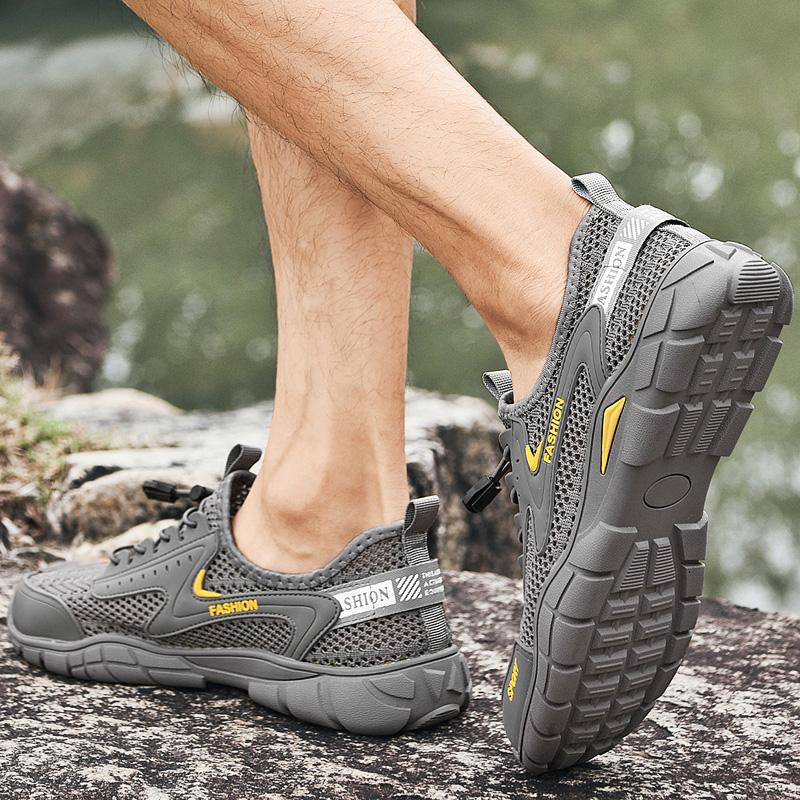 Men's Walking Sneakers Outdoor Anti Slip Wear-resistant Mesh Shoes Summer Lightweight Elastic Band Wading Shoes Size 38-46