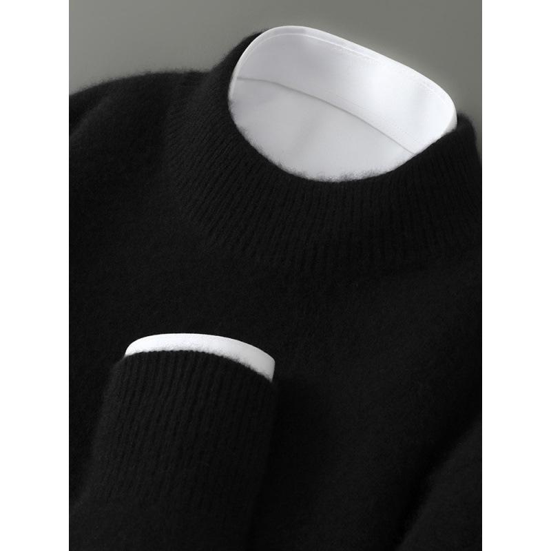 Men's 100% Wool Half-High Neck Sweater - Versatile Natural Fiber Knitwear for Autumn/Winter