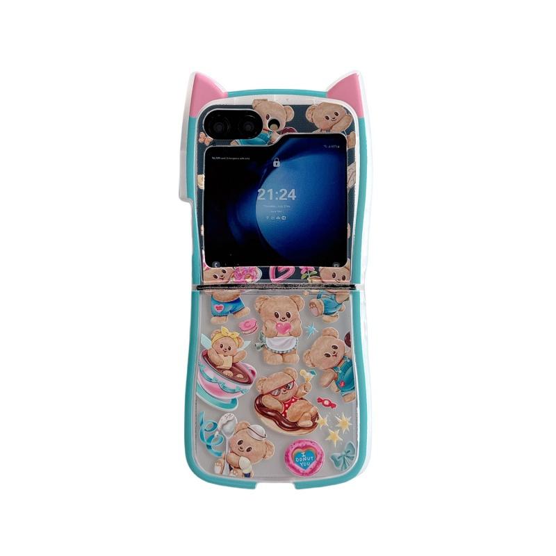 

Kawaii Cartoon Yellow Bear Phone Case For Samsung Galaxy Z Flip 7 6 5 4 3 ZFlip6 ZFlip5 Cover with Ring Chain Shockproof Cases For Z Flip 3