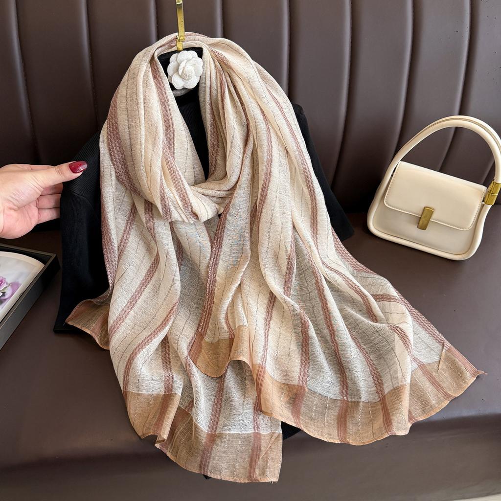 Brand Women Silk Scarf Female Stripe Foulard Femme Pashmina Shawls And Wrap Big Size Scaves Beach Towel Bandana Muslim Hijab