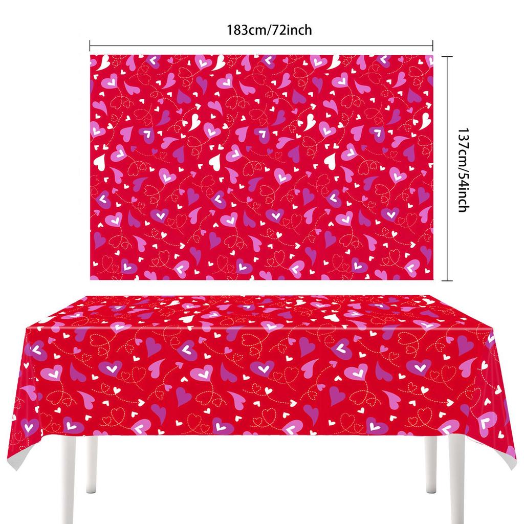 Pink Love Heart Valentine's Day Disposable Tablecloth