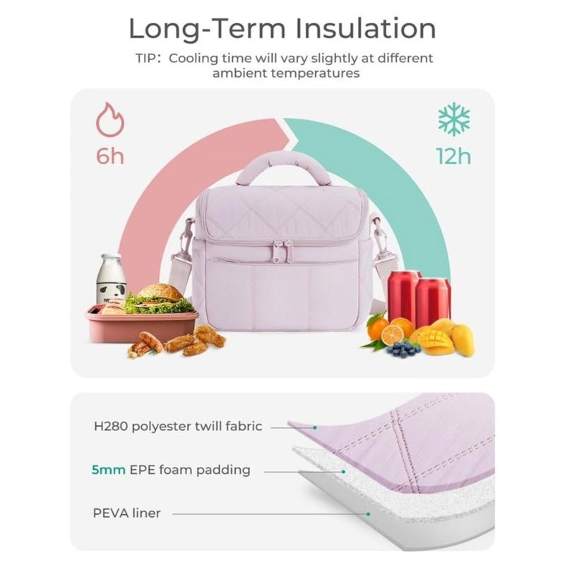 Flexible Lunch Bag With Waterproof Interior Thermal Insulation Double Shoulder Strap Design Portable Meal Bag