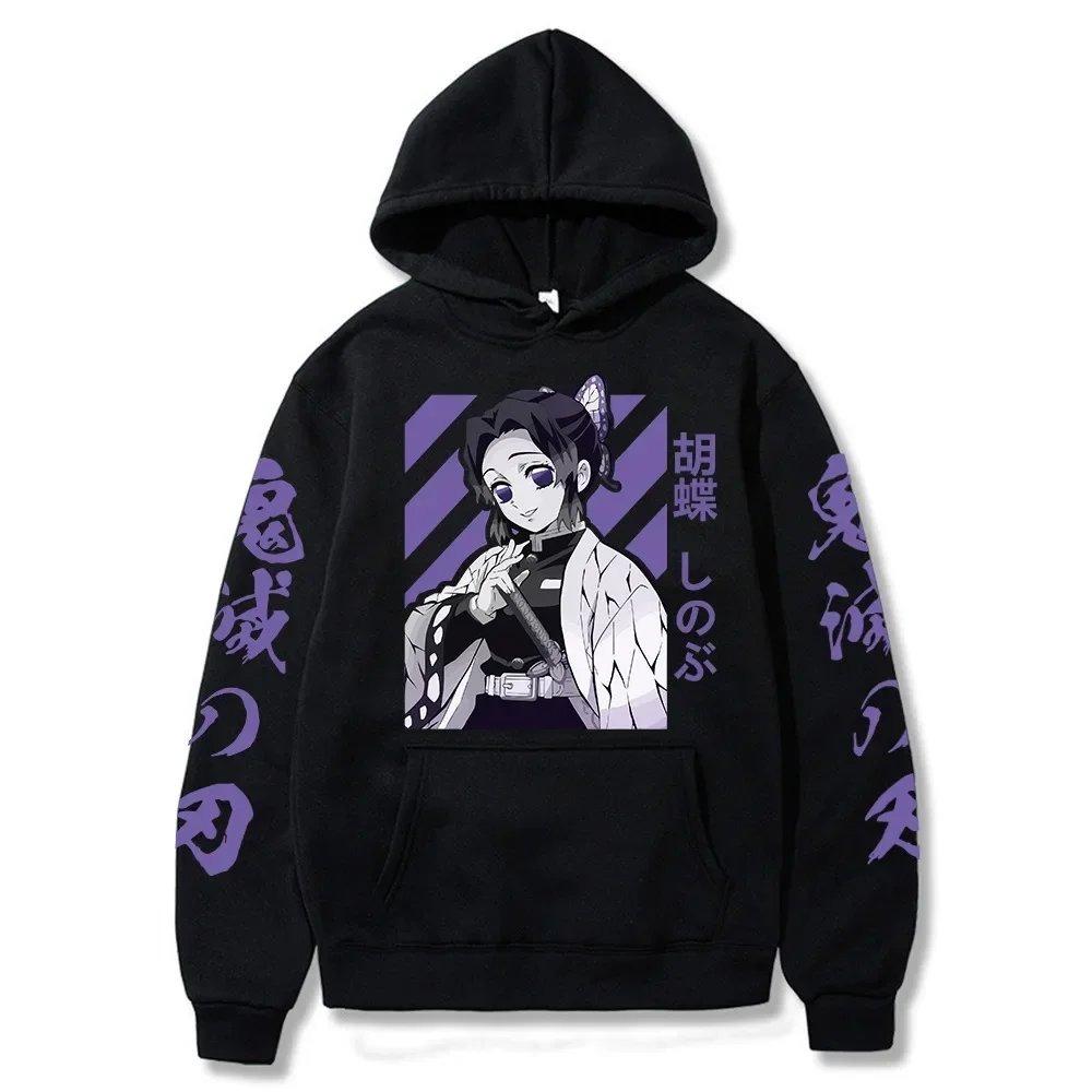 Demon Slayer Hoodie Anime Jacket Shinobu Kocho Print Long Sleeve Pullover Streetwear Casual Top Cosplay Hooded Sweatshirt