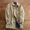 Men's Winter Simple Windbreaker Cotton Jacket Medium Length Lapel Trench Coat Causal Button Up Top