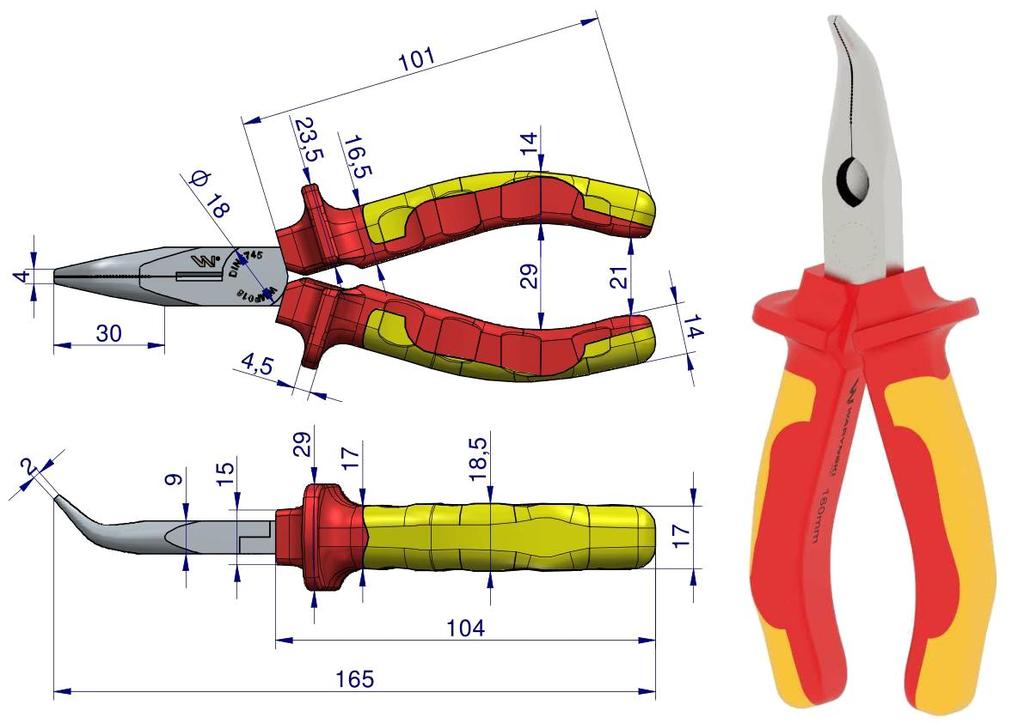 Szczypce Izolowane, Wydłużone Wygięte 160 Mm. Vde. Waryński
