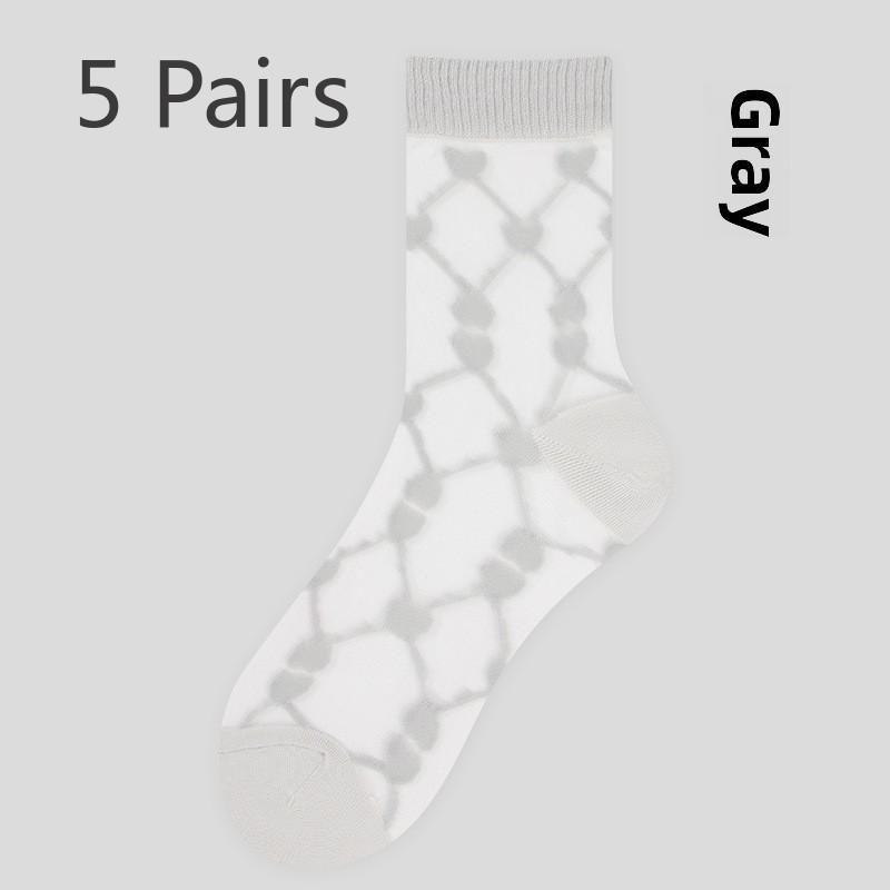 5 Pairs Spring and Summer Socks Women's Mid-tube Socks Love Card Boneless Crystal Stockings