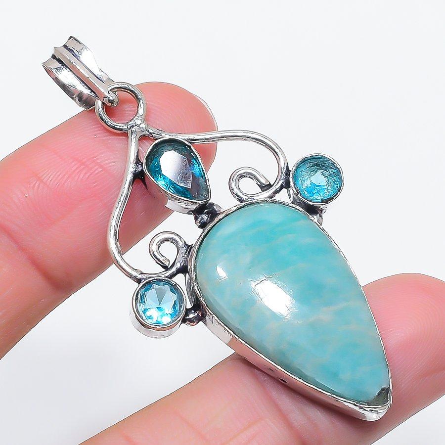 

Natural Amazonite, Topaz Gemstone 925 Sterling Silver Jewelry Pendant 2.40 H7I15