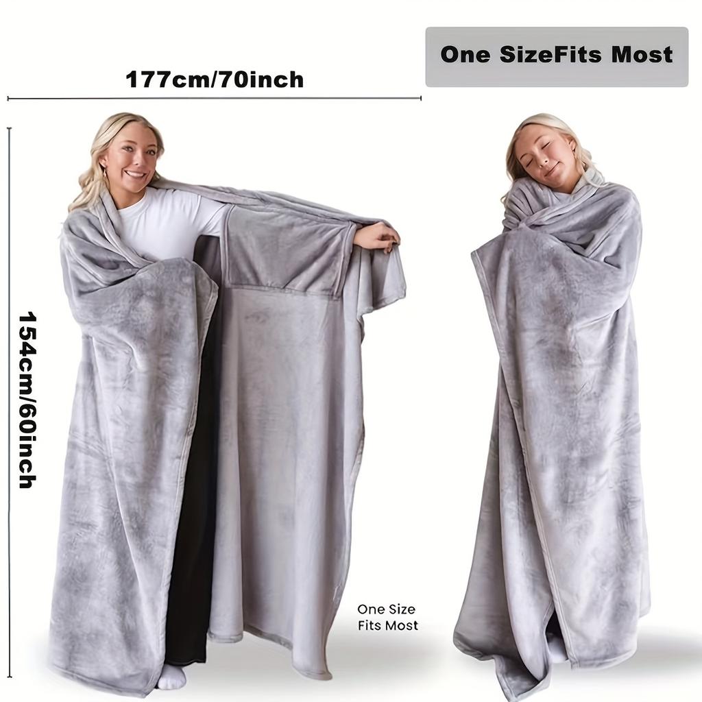 1Pc Wearable Blanket - Lightweight Sofa Bed Home Furnishings Comfortable and Soft Lined Double Pocket Blanket, Warm Long Couple