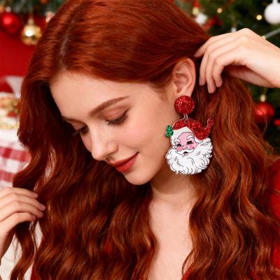 Santa Dangle Earrings Funny Christmas Earrings Glitter Santa Claus Charm Earrings Holiday Gift for Ladies Girls Xmas Party Accessories