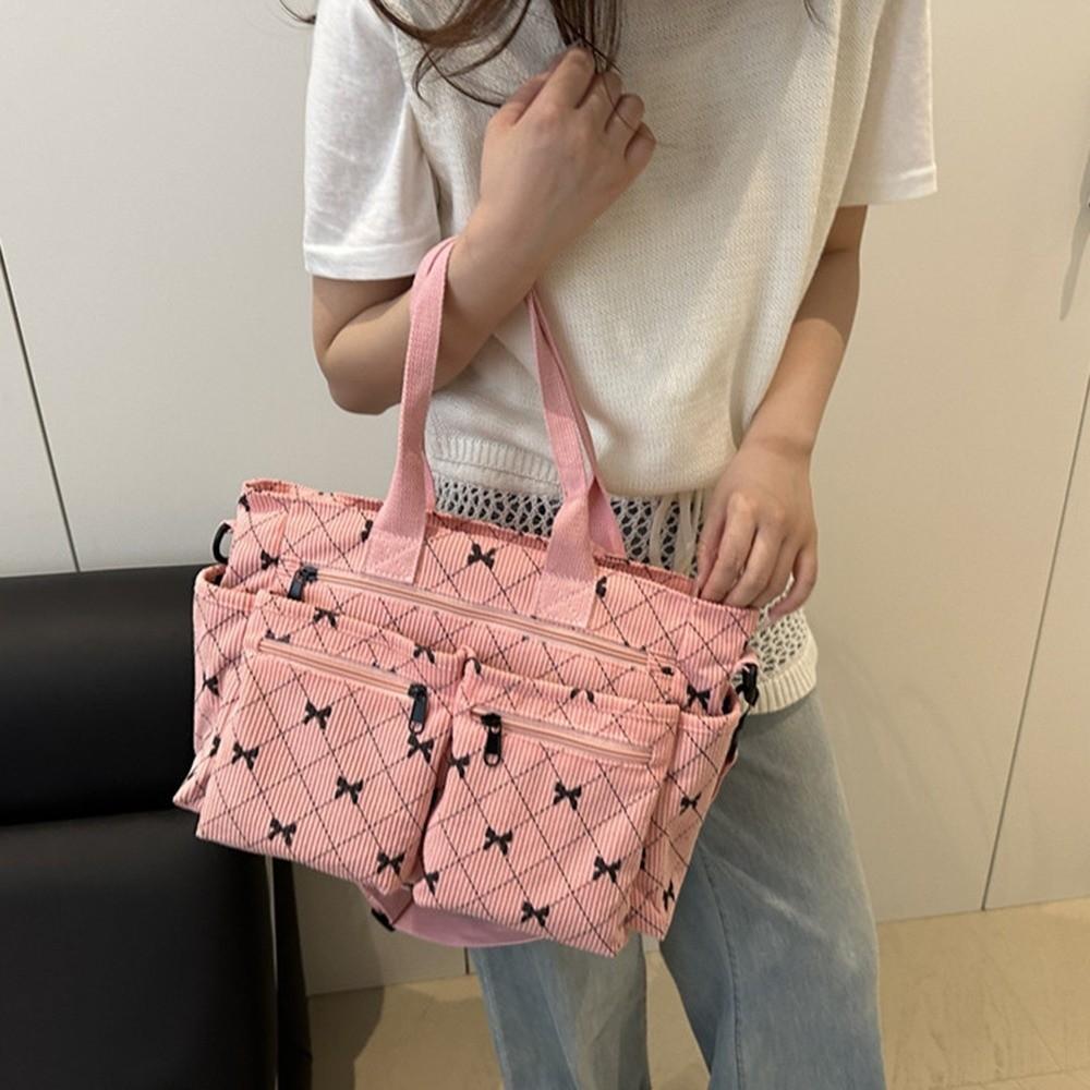 Bowknot Print Women's Shoulder Bag Large Capacity Commuting Handbag Underarm Tote Bag School