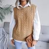 Women Fall Winter Crew Neck Cutout Solid Color Sleeveless Leaf Knit Tank Sweater S-L