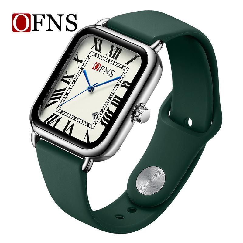Ofns Quartz Watch Fashion Square Roman Scale Calendar Waterproof Quartz Watch