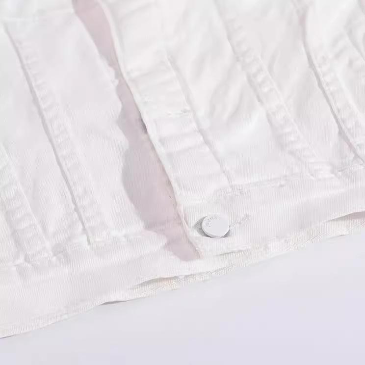 Men's Slim Fit White Washed Denim Jacket - Trendy Korean Style Long Sleeve Outerwear