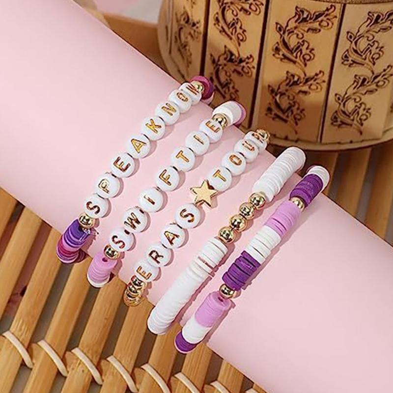 5Pcs/lot Multicolor Soft Clay Beads Bracelets Beaded Elastic Bangles Stackable