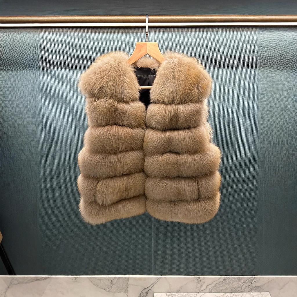 Source Haining fur vest women, fox hair whole leather horizontal stripe thin autumn and winter women's clothing