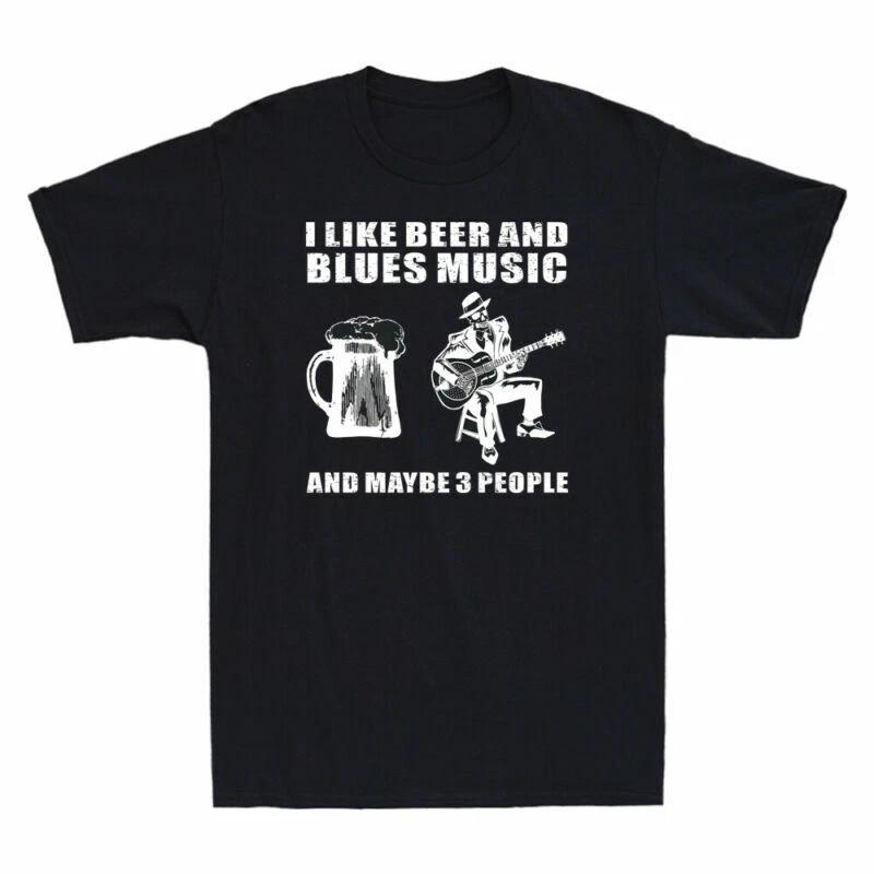 Skeleton Skull Play Guitar I Like Beer And Blues Music & Maybe 3 People T-Shirt XXL