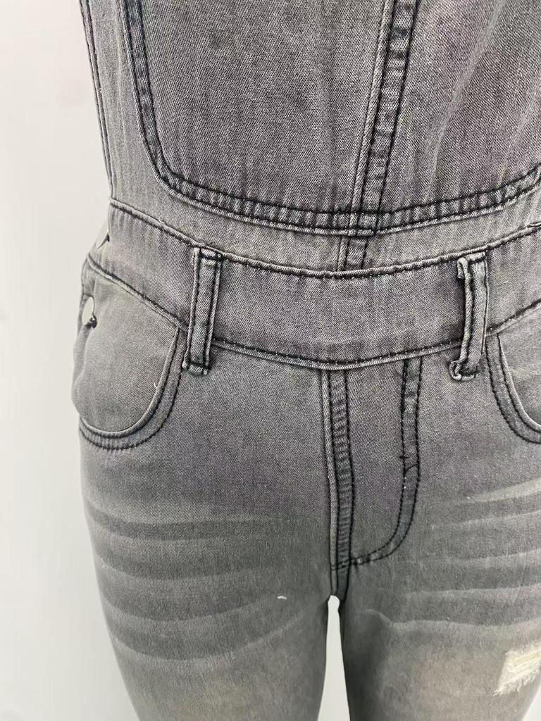 Tuta alla moda a strappi slim-fit per donne europee e americane
