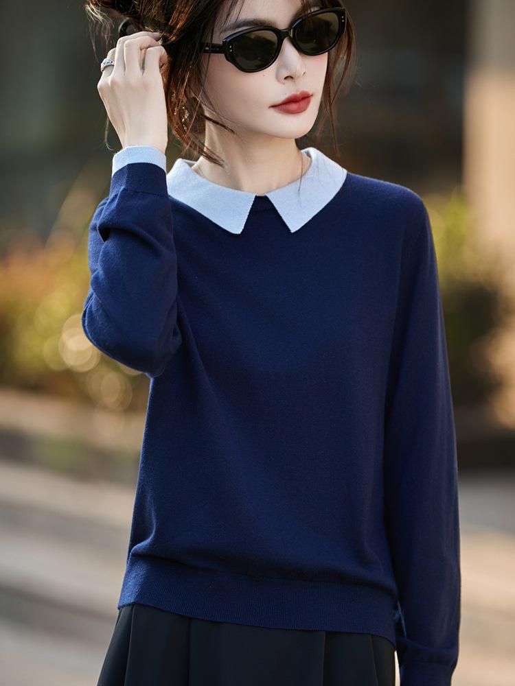 Women's Cashmere Soft Knit Polo Collar Pullover - Versatile, Simple, and Elegant Design for Spring and Autumn