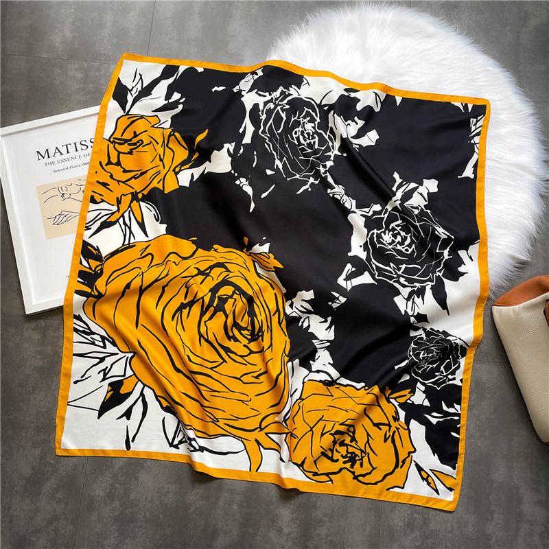 Rose Silk Scarves Female Twill Silk Bandana Garnish Shawl Autumn and Winter Scarf Color Matching Fashion Scarves Sunscreen