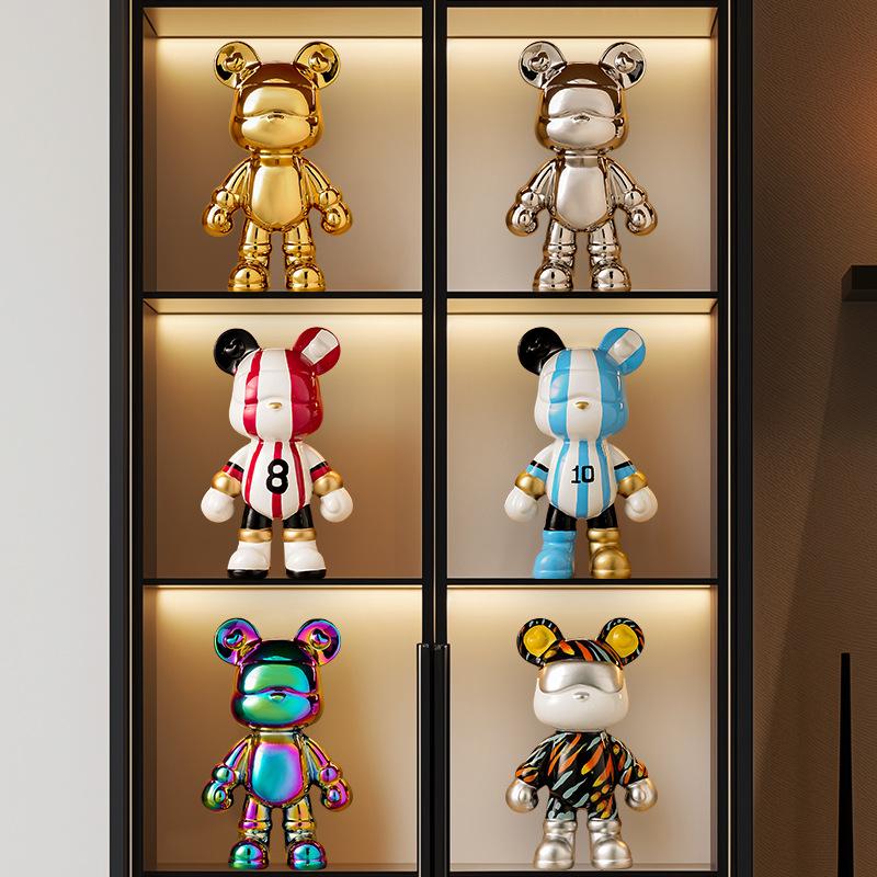 Bear Ceramic Bank Sculpture Animal Money Box Statue for Home Office Decor With Coin Slot Novelty Football Enthusiasts Gift