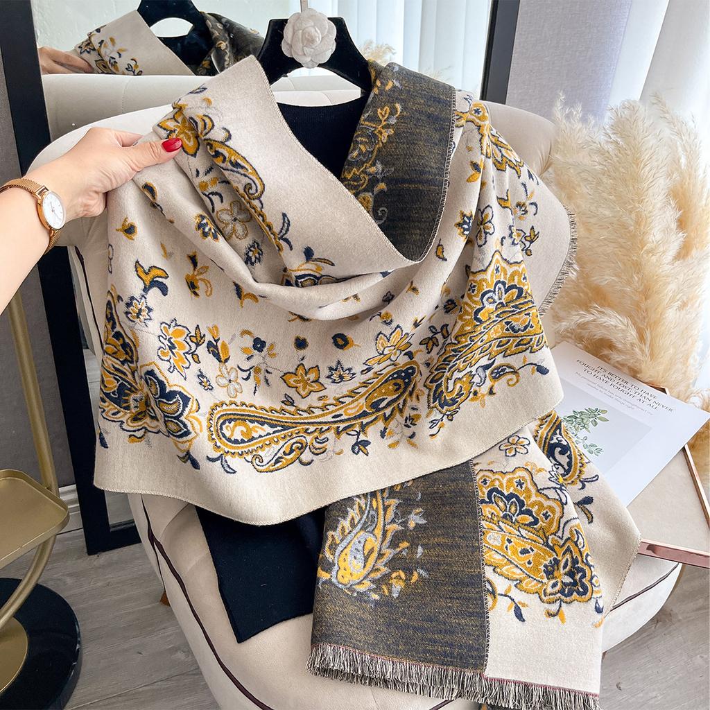 Fashion Cashew Flower Printing Temperament Shawl Women Elegant Light Luxury Appearance Outside with Warm Scarf Scarf